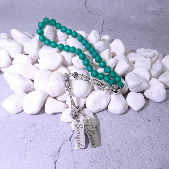 Tesbih / Gebetskette mit Namen Gravur aus Naturstein mit Box