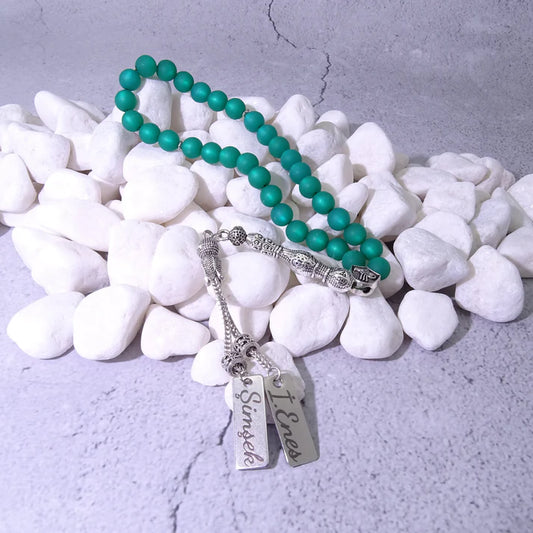 Tesbih / Gebetskette mit Namen Gravur aus Naturstein mit Box