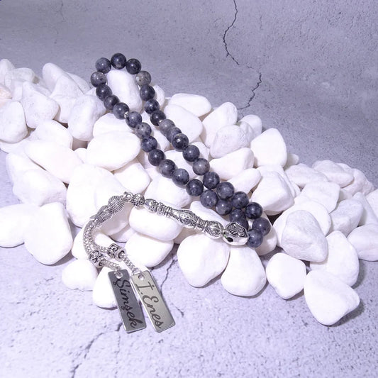 Tesbih / Gebetskette mit Namen Gravur aus Naturstein mit Box