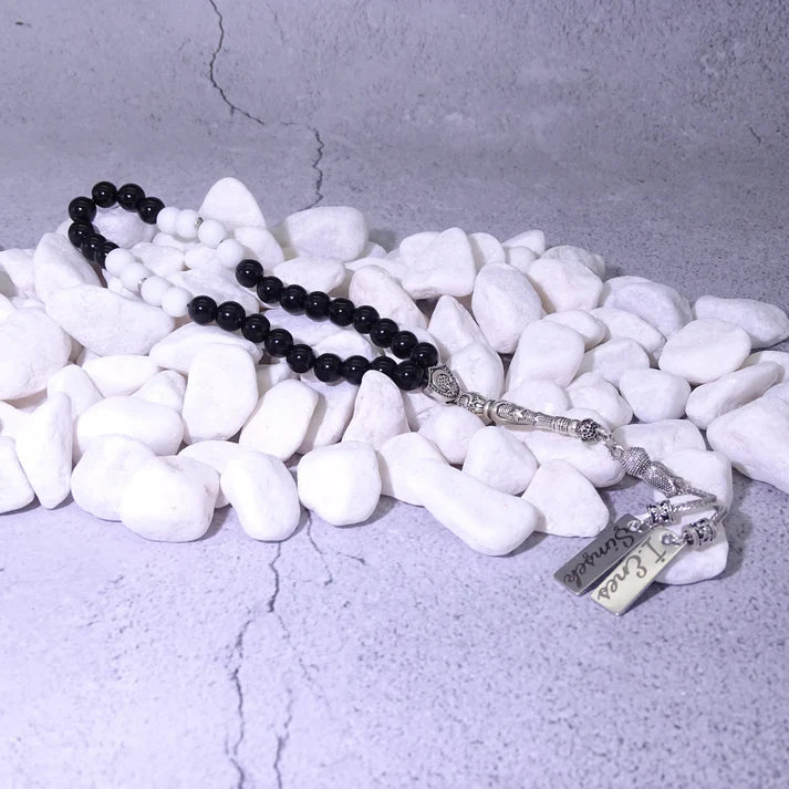 Tesbih / Gebetskette mit Namen Gravur aus Naturstein mit Box