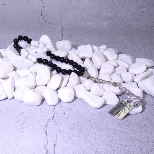 Tesbih / Gebetskette mit Namen Gravur aus Naturstein mit Box