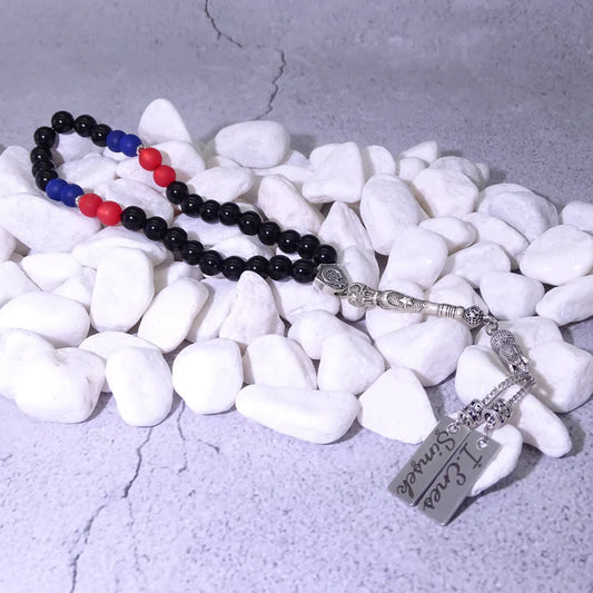 Tesbih / Gebetskette mit Namen Gravur aus Naturstein mit Box