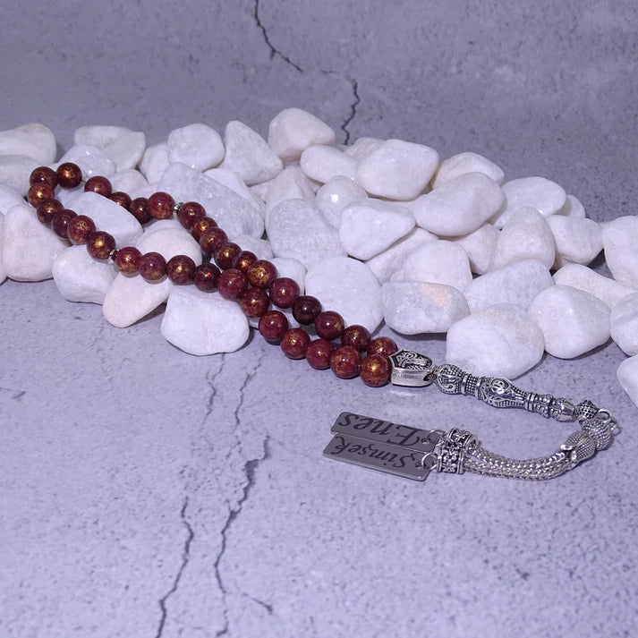 Tesbih / Gebetskette mit Namen Gravur aus Naturstein mit Box