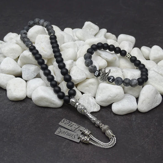 Tesbih / Gebetskette mit Namen Gravur und Armband mir Name aus Naturstein
