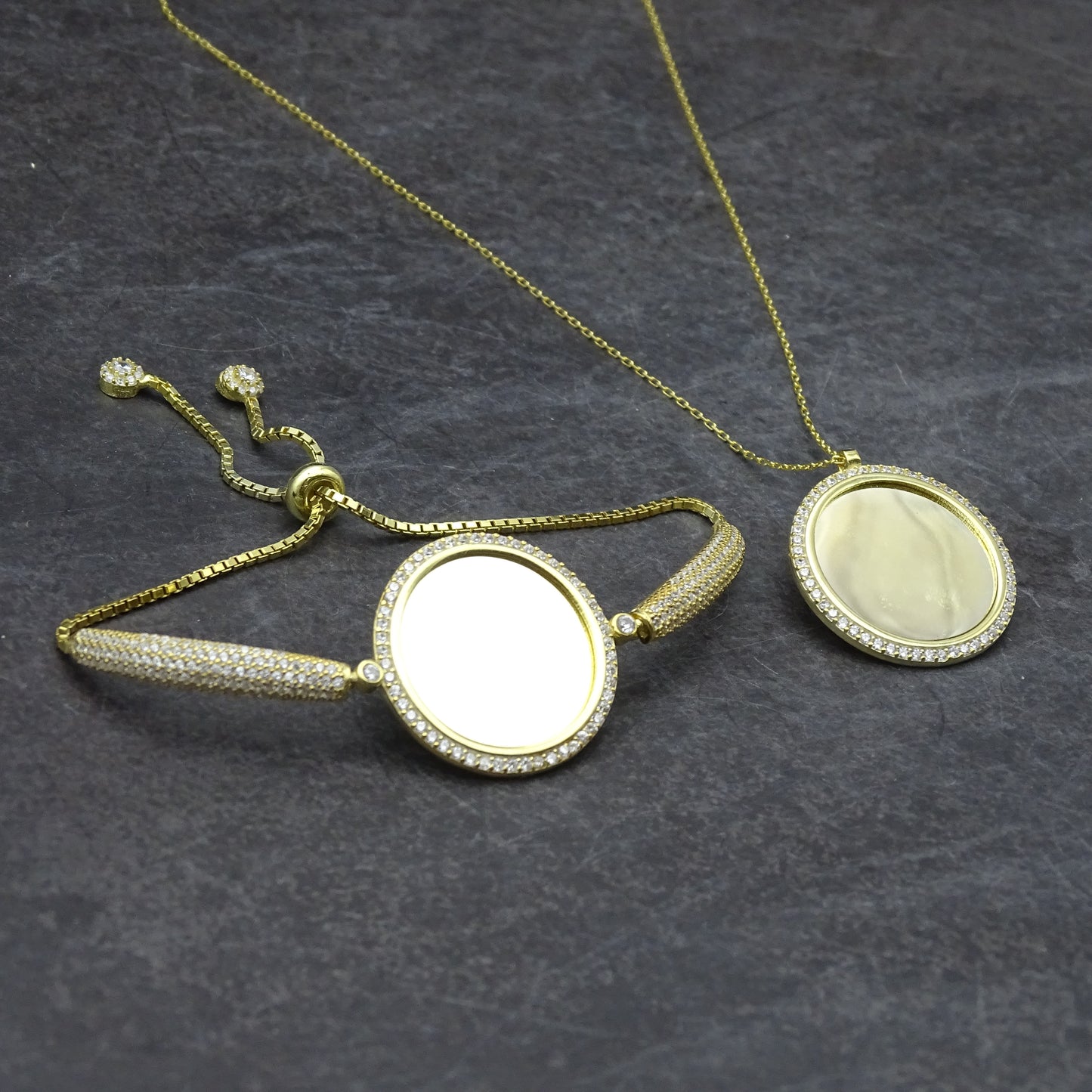Zirkonia Armband + Halsketten Set aus 925 Silber mit Box