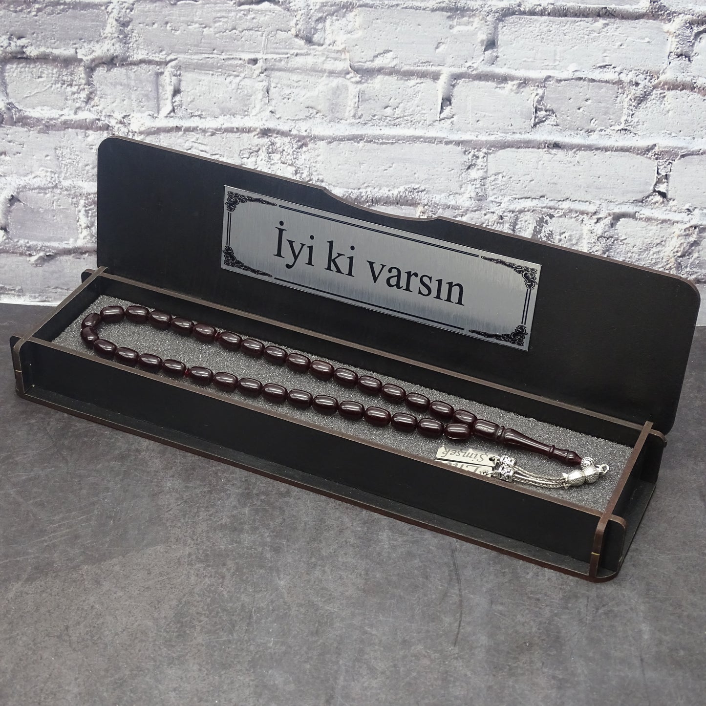 Kehribar Tesbih / Sikma Gebetskette Namen Gravur mit Box
