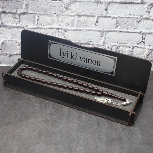 Kehribar Tesbih / Sikma Dua Zinciri Adı Gravür Kutulu Gravür