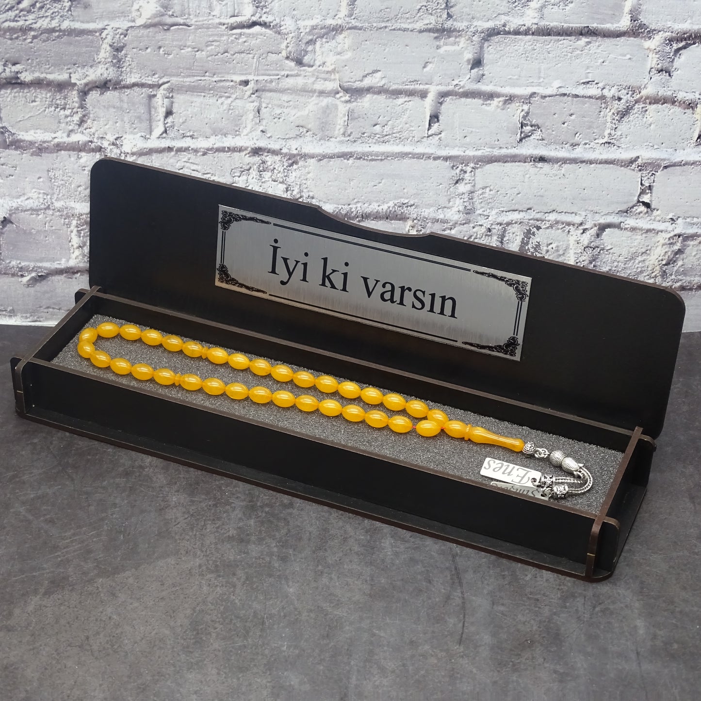 Kehribar Tesbih / Sikma Tesbih Kutulu İsim Yazılı
