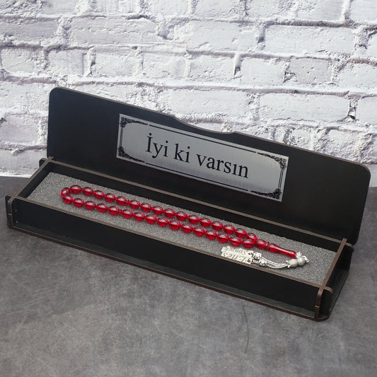 Kehribar Tesbih / Sikma Tesbih Kutulu İsim Yazılı
