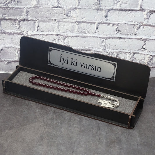 Kehribar Tesbih / Sikma Tesbih Kutulu İsim Yazılı