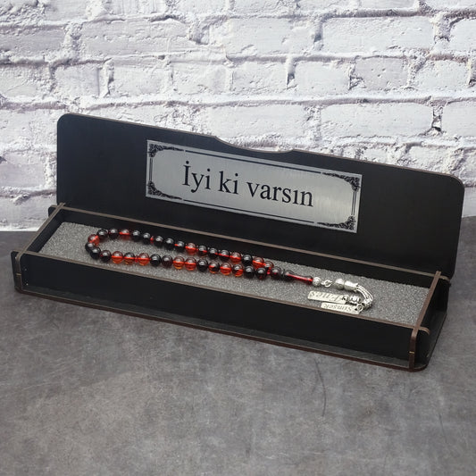 Kehribar Tesbih / Sikma Gebetskette Namen Gravur mit Box