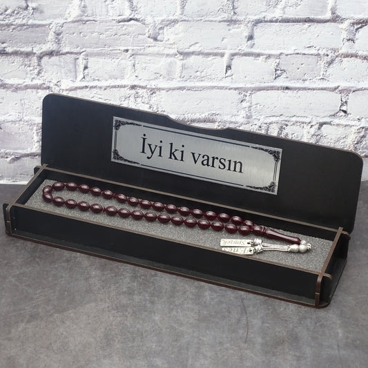 Kehribar Tesbih / Sikma Gebetskette Namen Gravur mit Box