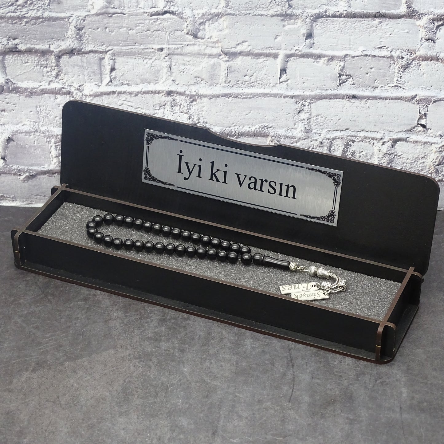 Kehribar Tesbih / Sikma Gebetskette Namen Gravur mit Box