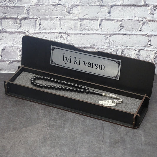 Kehribar Tesbih / Sikma Tesbih Kutulu İsim Yazılı