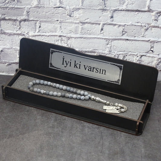 Kutulu doğal taş tesbih 