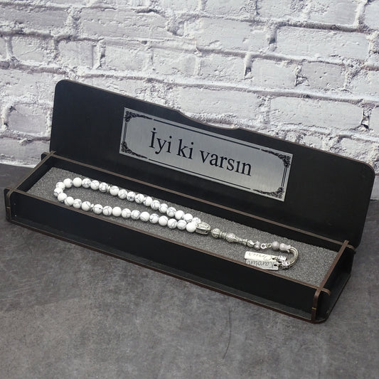 Kutulu doğal taş tesbih 