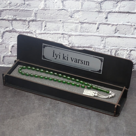 Kehribar Tesbih / Sikma Tesbih Kutulu İsim Yazılı