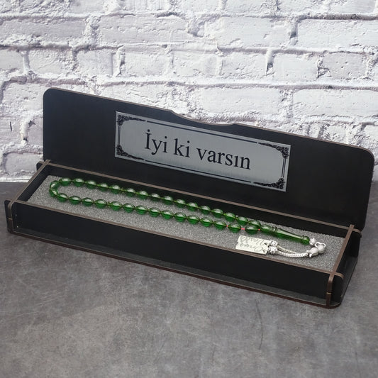 Kehribar Tesbih / Sikma Tesbih Kutulu İsim Yazılı