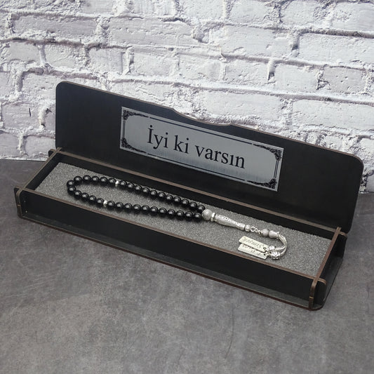 Kutulu Doğal Taştan Kişiye Özel Tesbih 