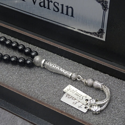 Kutulu Doğal Taştan Kişiye Özel Tesbih 