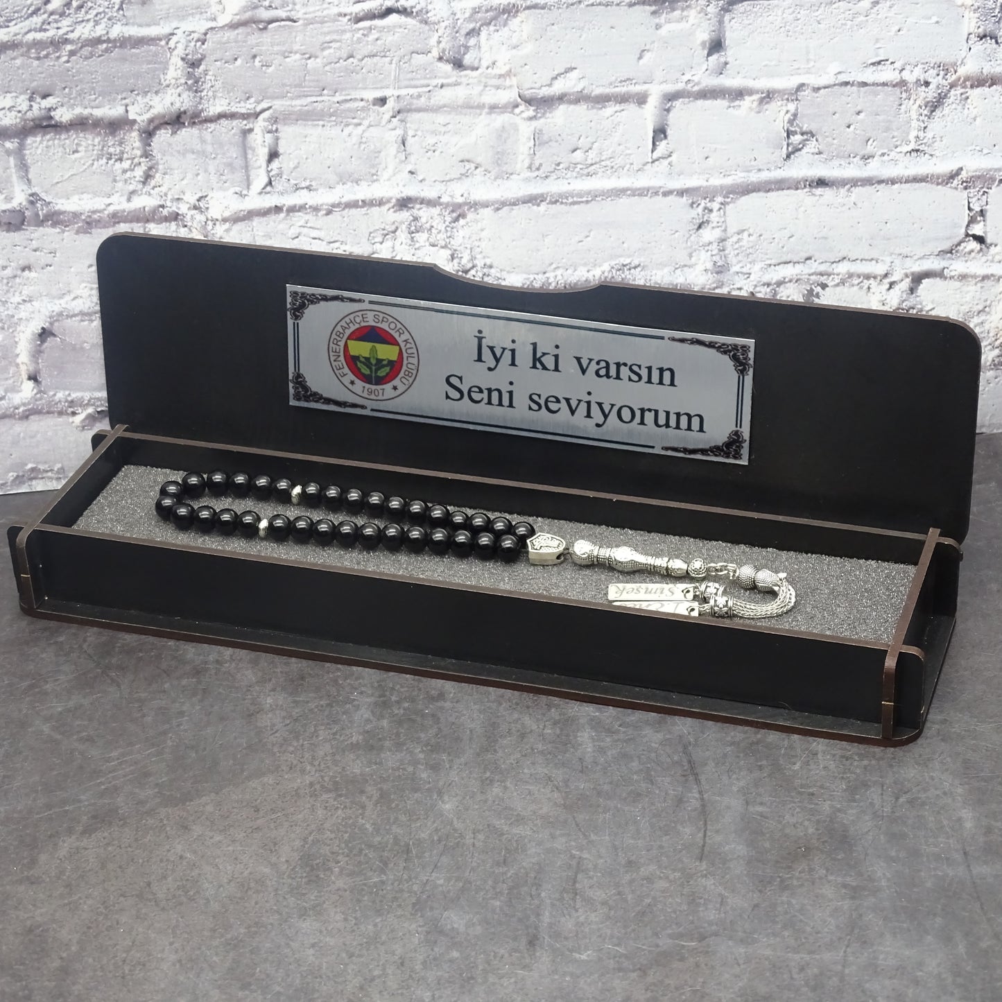 Namen Tesbih personalisiert aus Naturstein mit Box (fenerbahce)