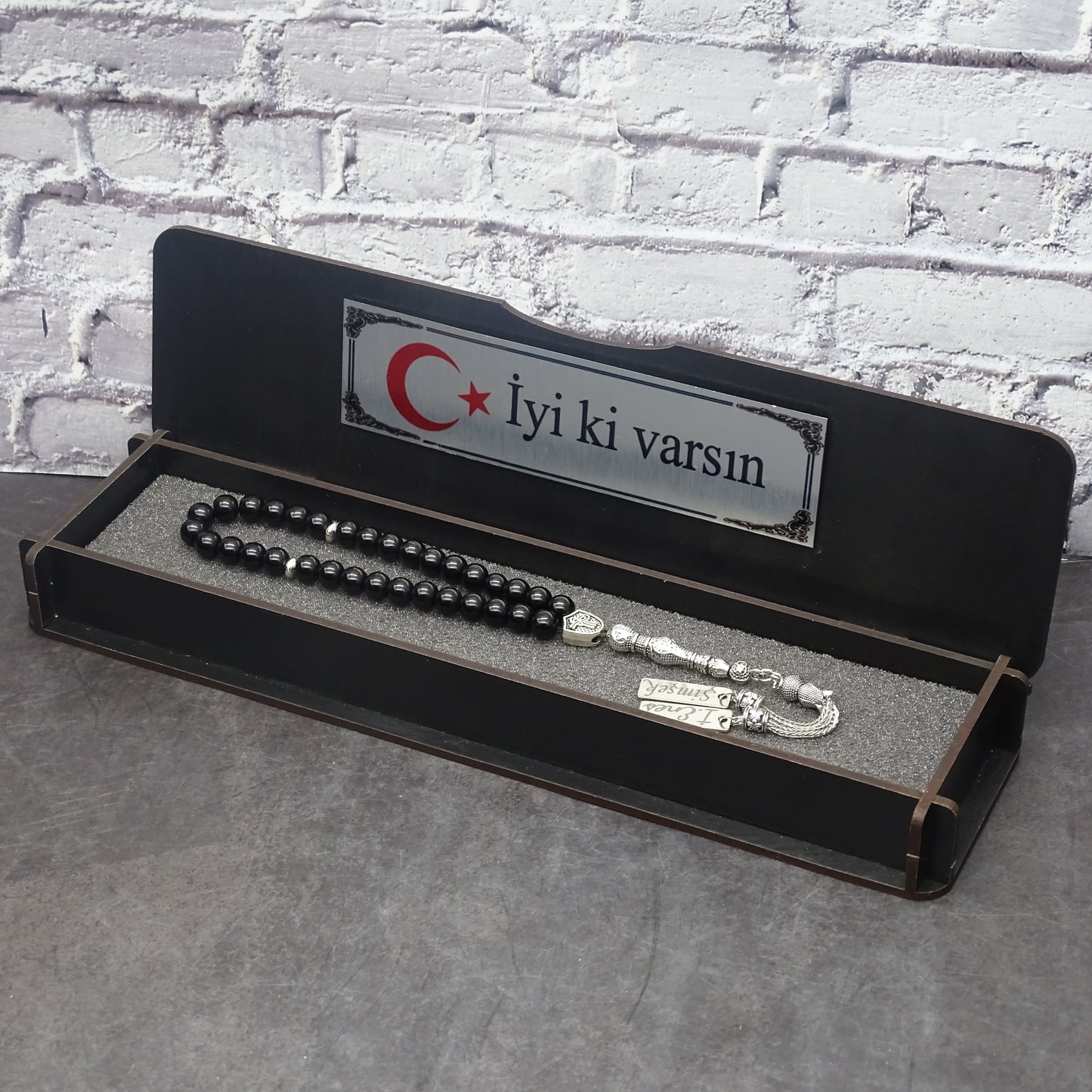 Namen Tesbih personalisiert aus Naturstein mit Box