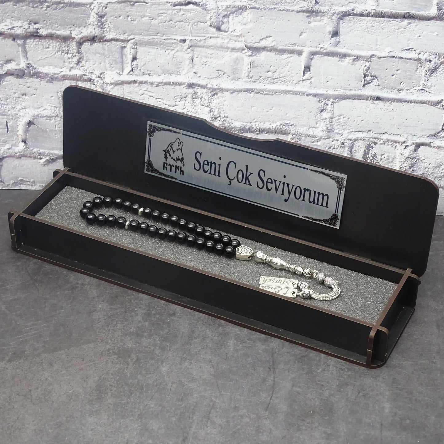 Namen Tesbih personalisiert aus Naturstein mit Box Bozkurt