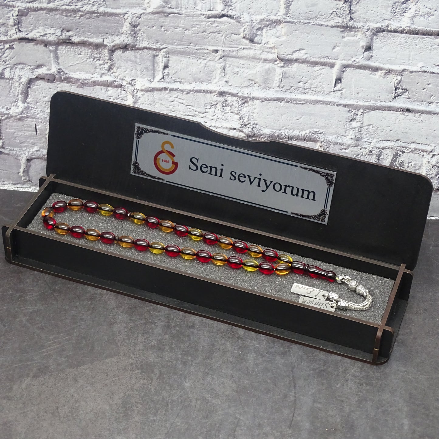Kehribar Tesbih / Sikma Tesbih Kutulu İsim Yazılı