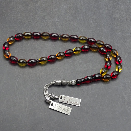 Kehribar Tesbih / Sikma Tesbih Kutulu İsim Yazılı