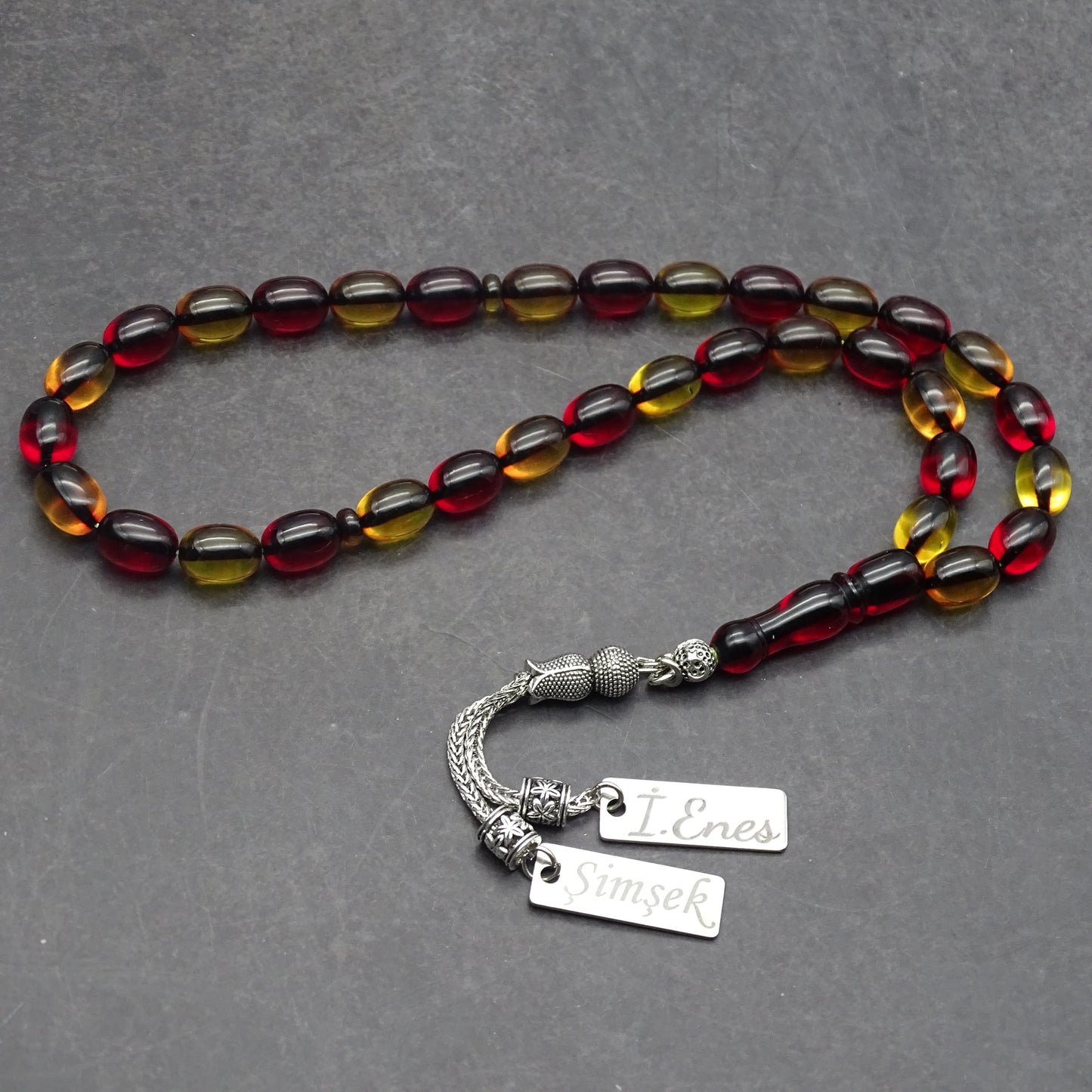 Kehribar Tesbih / Sikma Tesbih Kutulu İsim Yazılı