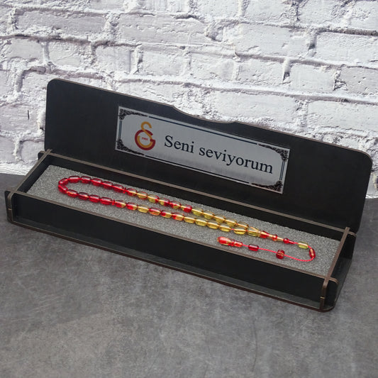 Kehribar Tesbih / Sikma Gebetskette Namen Gravur mit Box