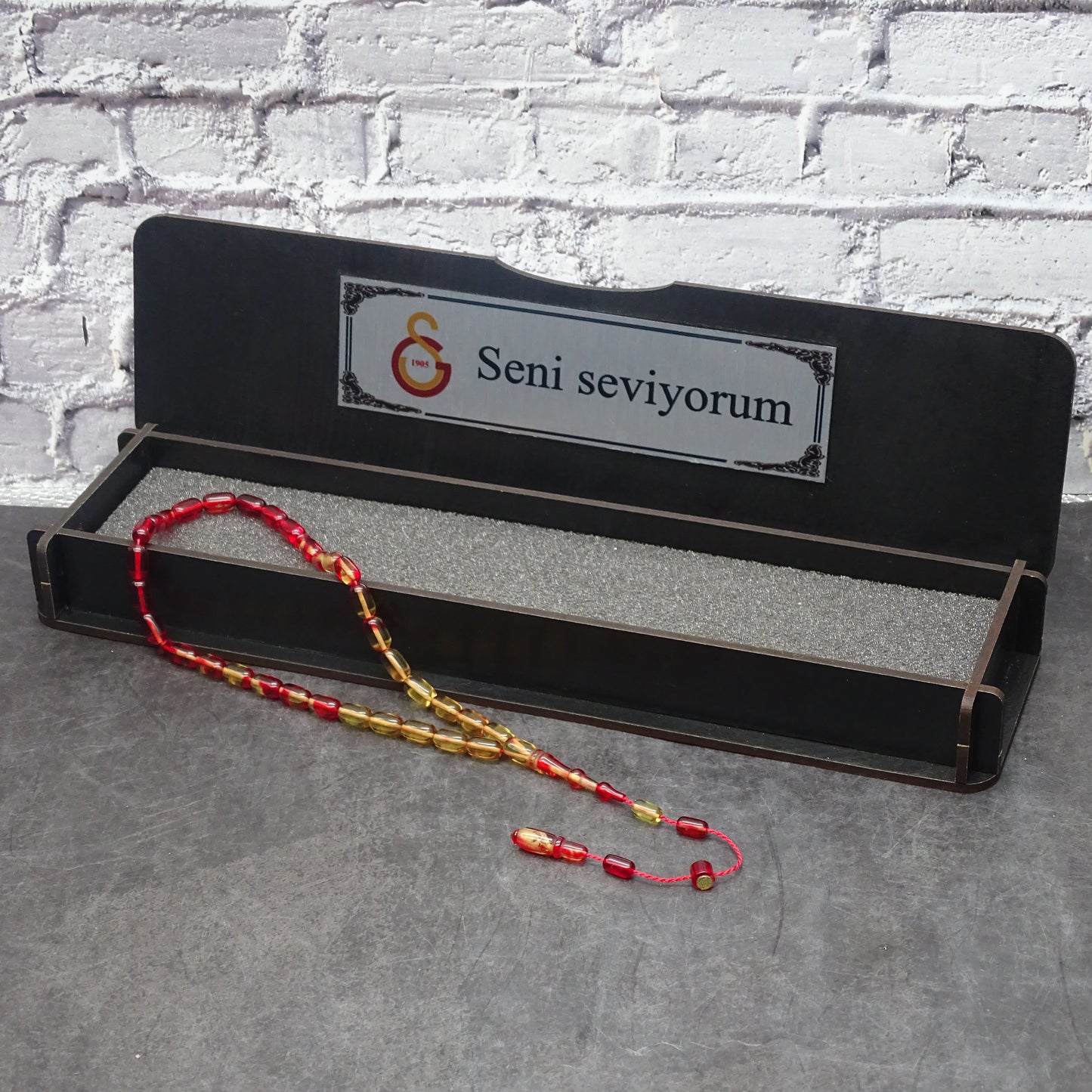 Kehribar Tesbih / Sikma Gebetskette Namen Gravur mit Box