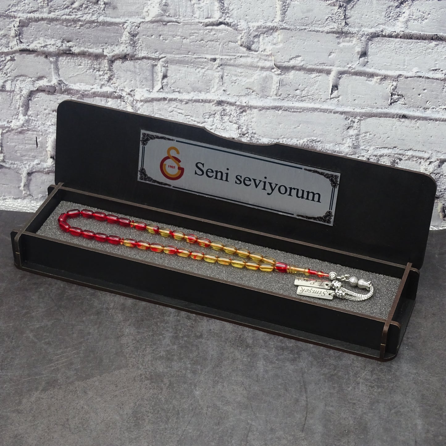 Kehribar Tesbih / Sikma Tesbih Kutulu İsim Yazılı