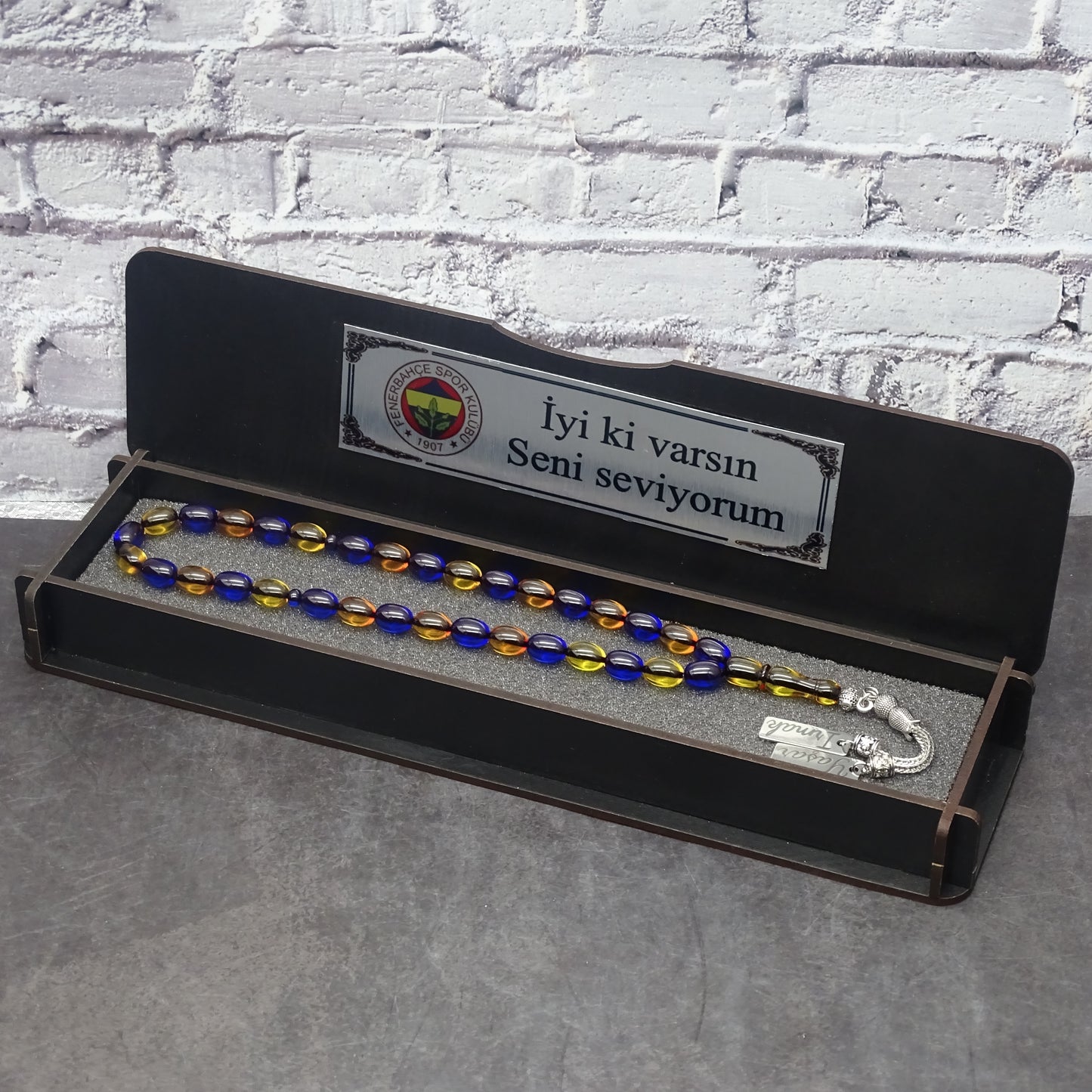 Kehribar Tesbih / Sikma Gebetskette Namen Gravur mit Box
