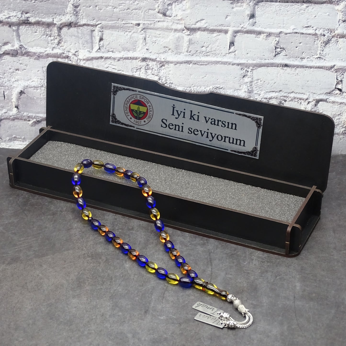 Kehribar Tesbih / Sikma Tesbih Kutulu İsim Yazılı