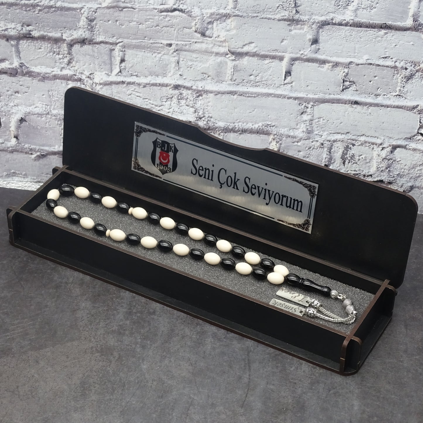 Kehribar Tesbih / Sikma Gebetskette Namen Gravur mit Box