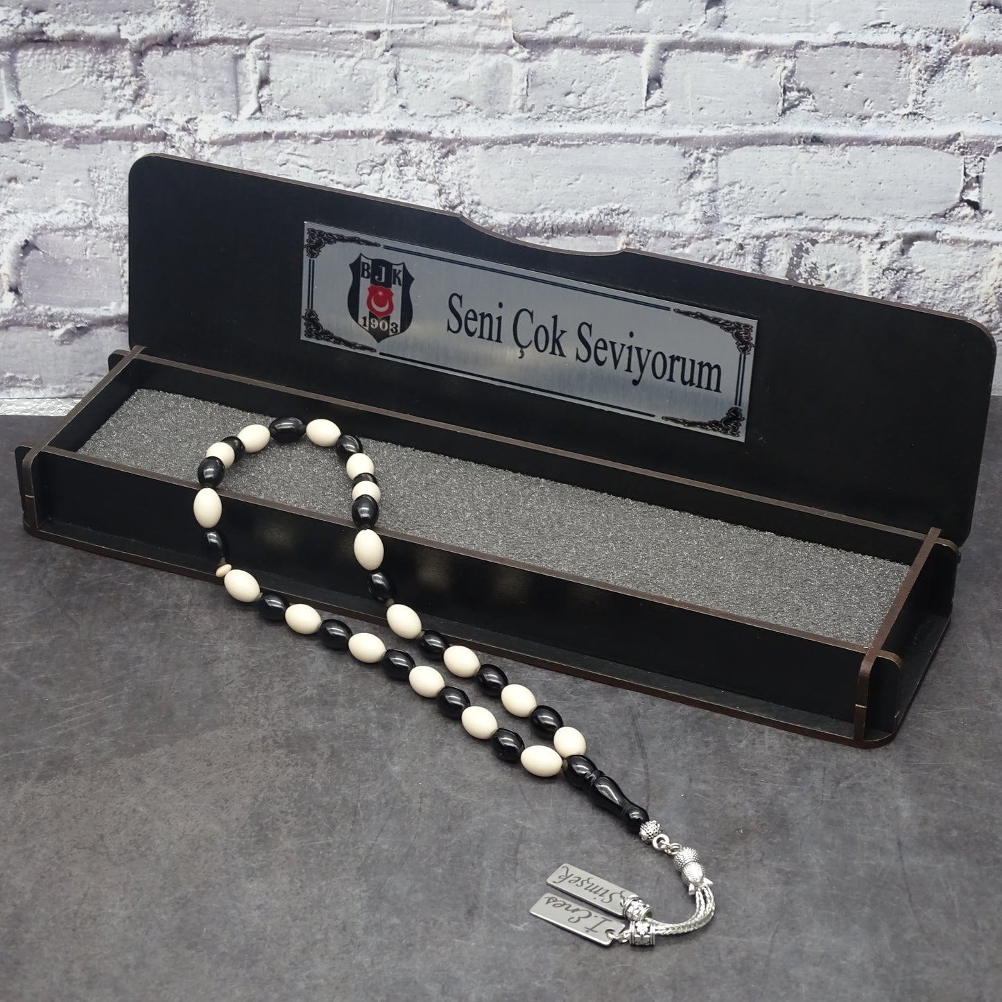 Kehribar Tesbih / Sikma Gebetskette Namen Gravur mit Box