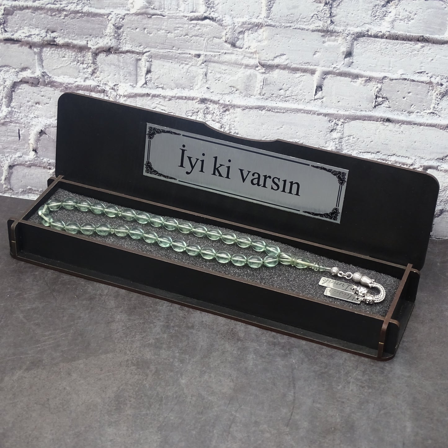 Kehribar Tesbih / Sikma Gebetskette Namen Gravur mit Box