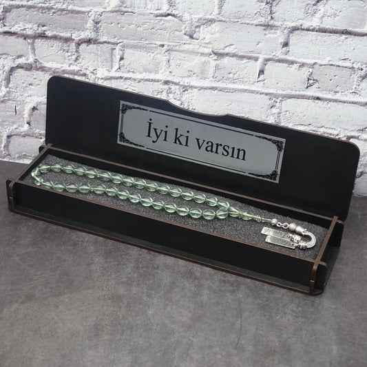 Kehribar Tesbih / Sikma Tesbih Kutulu İsim Yazılı