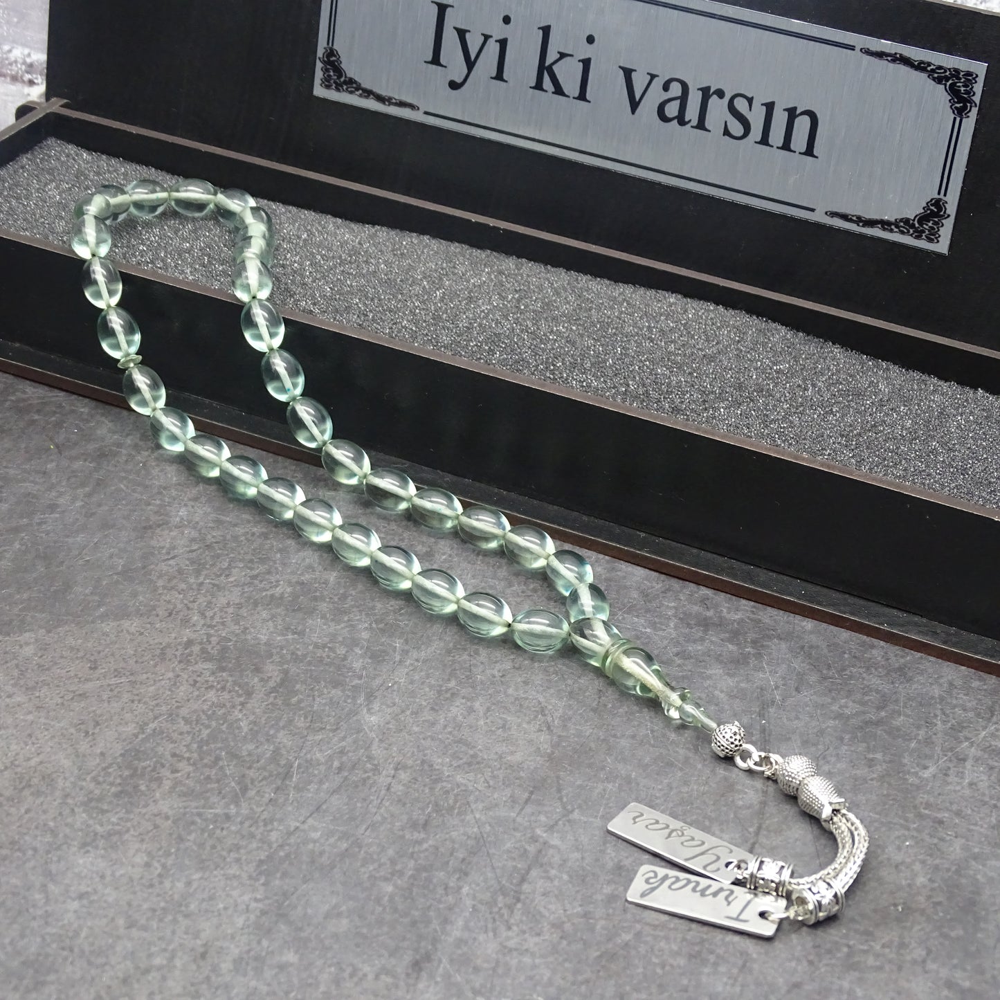 Kehribar Tesbih / Sikma Gebetskette Namen Gravur mit Box