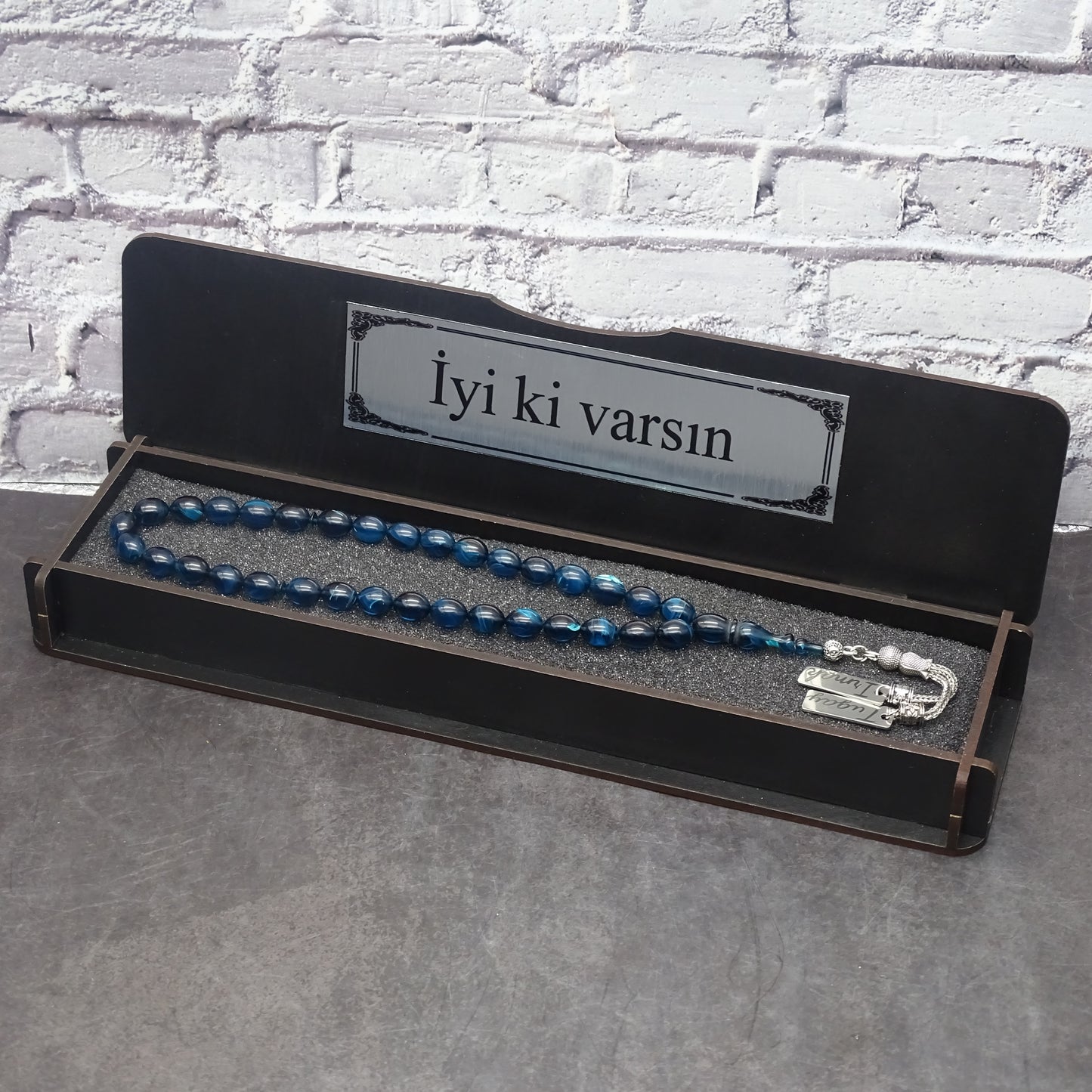 Kehribar Tesbih / Sikma Gebetskette Namen Gravur mit Box