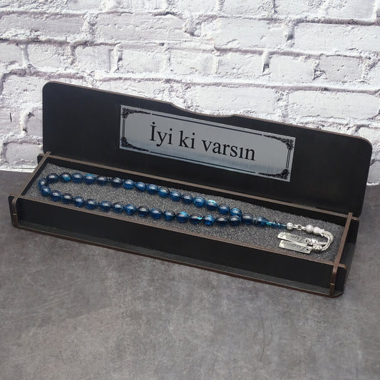 Kehribar Tesbih / Sikma Tesbih Kutulu İsim Yazılı