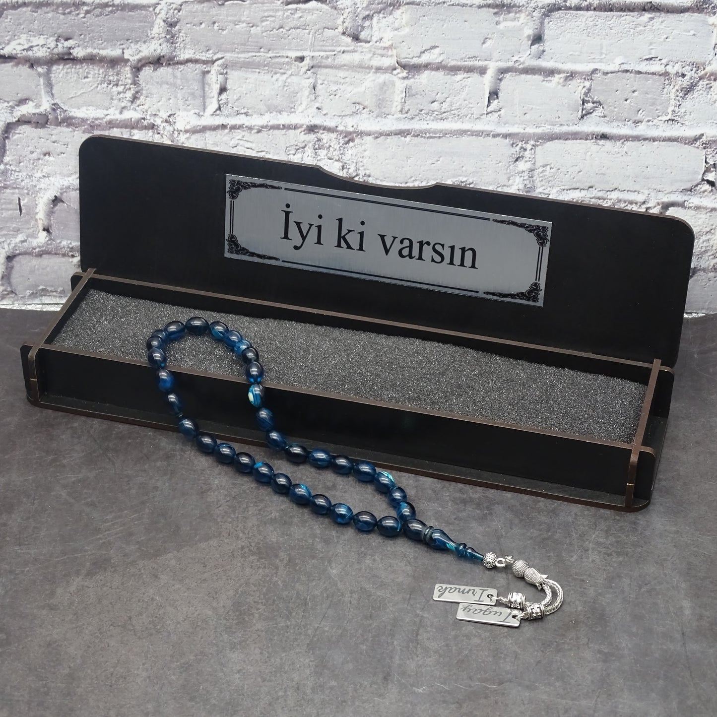 Kehribar Tesbih / Sikma Gebetskette Namen Gravur mit Box
