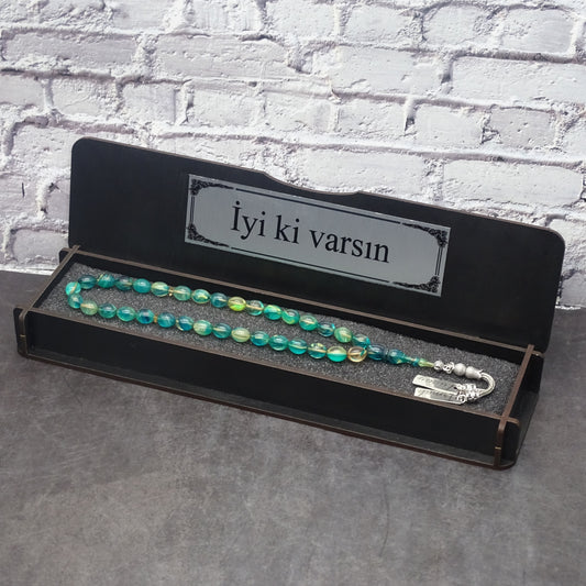 Kehribar Tesbih / Sikma Tesbih Kutulu İsim Yazılı