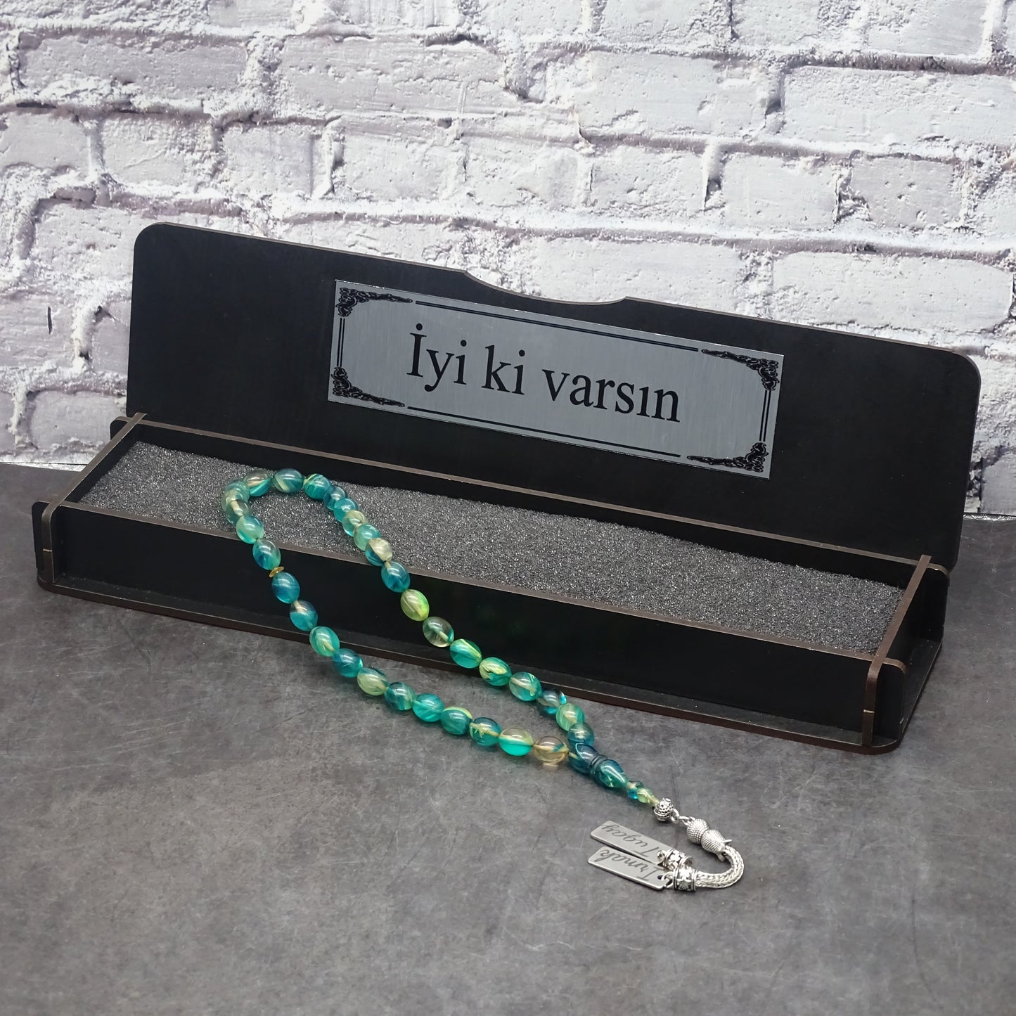 Kehribar Tesbih / Sikma Gebetskette Namen Gravur mit Box