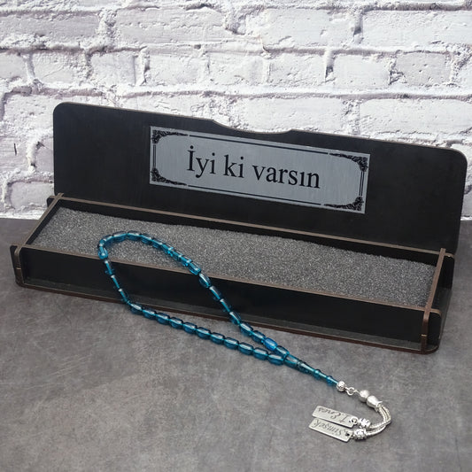 Kehribar Tesbih / Sikma Tesbih Kutulu İsim Yazılı