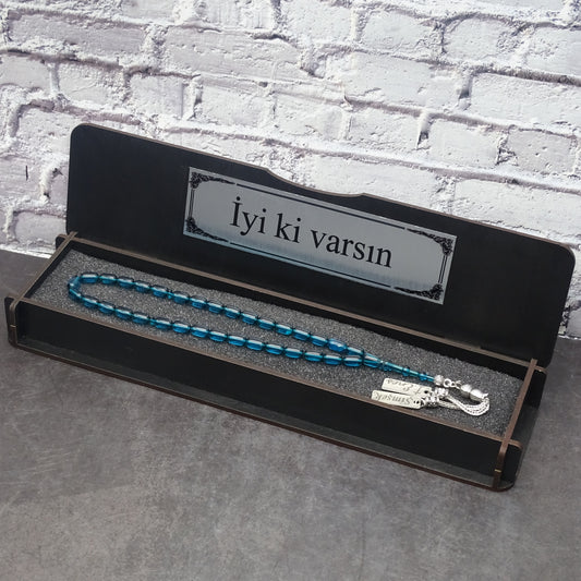 Kehribar Tesbih / Sikma Tesbih Kutulu İsim Yazılı