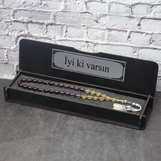 Kehribar Tesbih / Sikma Tesbih Kutulu İsim Yazılı