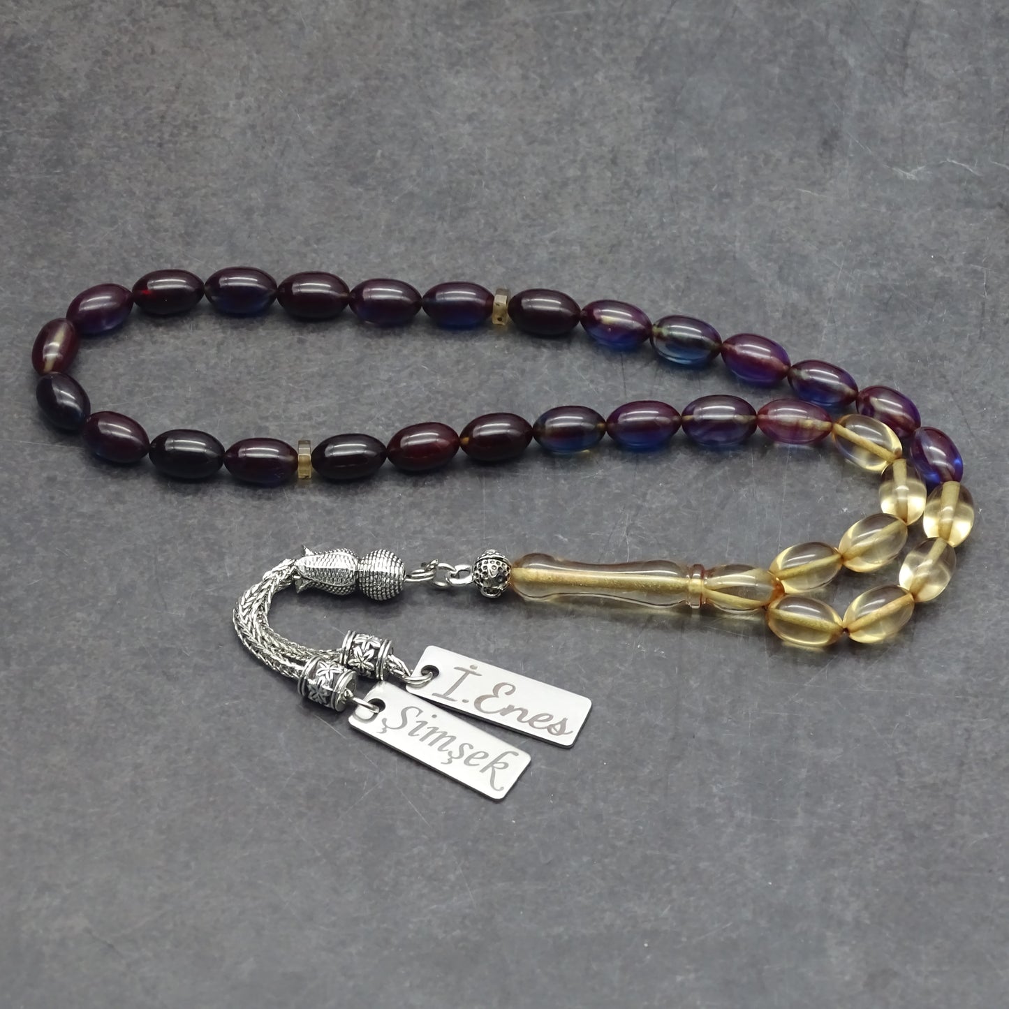 Kehribar Tesbih / Sikma Gebetskette Namen Gravur mit Box