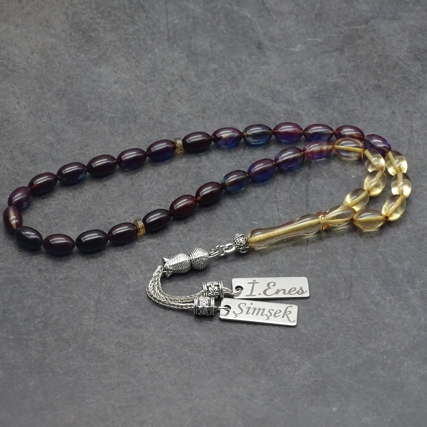 Kehribar Tesbih / Sikma Gebetskette Namen Gravur mit Box